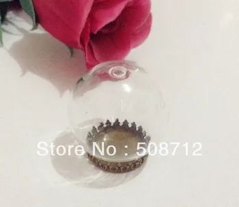 

Free shipping!GGP0005 30mm Glass Globe Pendant Locket Charm opening 20mm + bronze crown pendant base