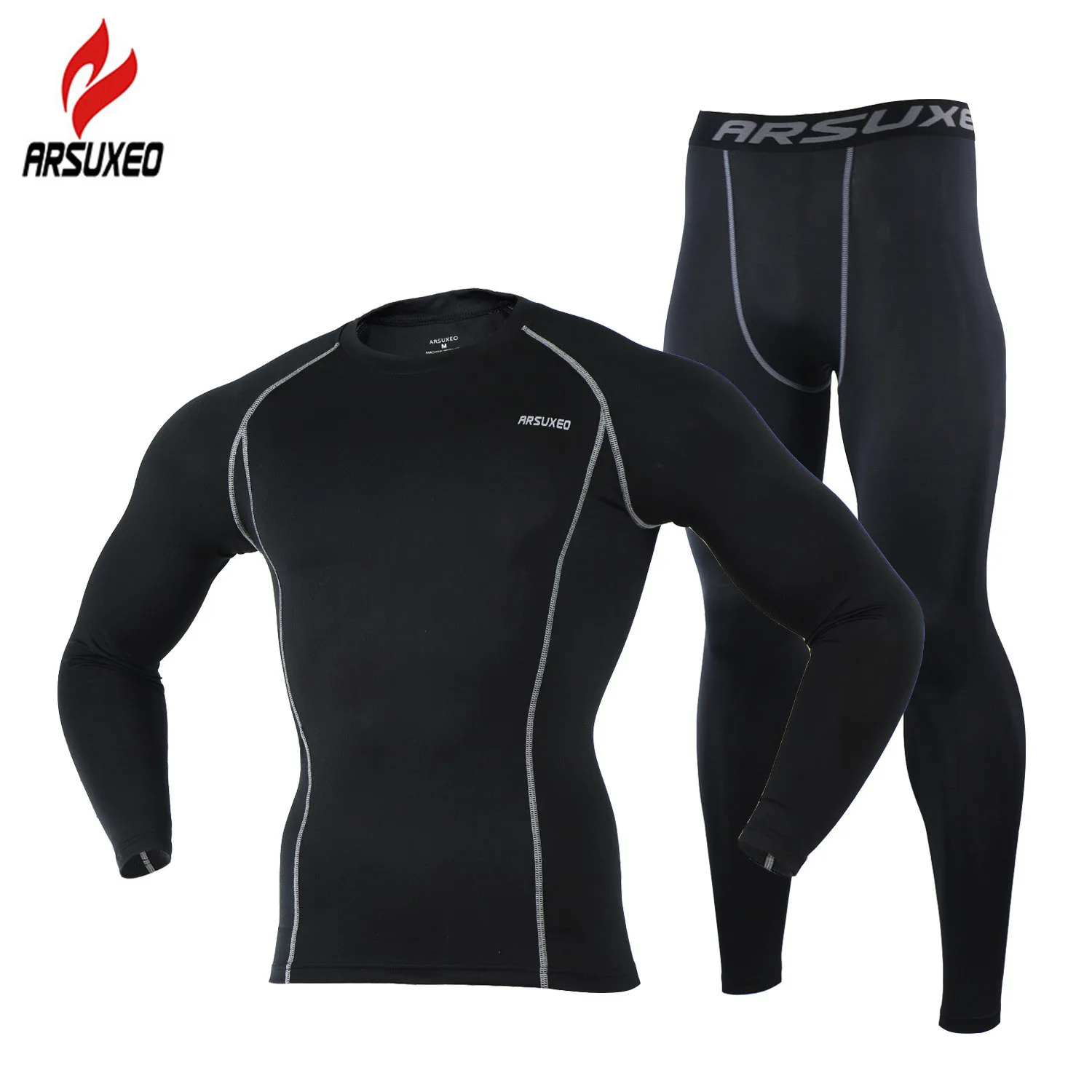 ARSUXEO мужской компрессионный комплект для бега, спорта, спортзала, фитнеса, трико, тренировки, Кроссфит, костюмы, длинная рубашка и леггинсы, брюки