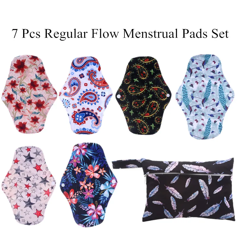 

[simfamily] 6+1 Set Including 1Pc Mini Wet Bag 6Pcs Regular Flow Menstrual Pads Cloth Mama Sanitary Napkin Pads Resuable