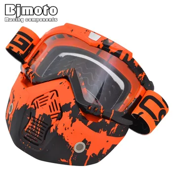 

BJMOTO Motorcycle Mask Goggles Detachable Glasses Mask Visor Ski Snowboard Motocross Oculos Gafas for Open Face helmet