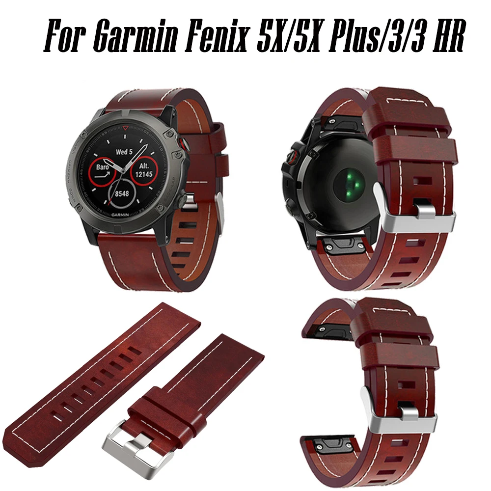 Genuine Leather Band Strap For Garmin Fenix Fenix 3 HR / Sapphire / Quaitx 3 Replacement Watchband Wrist Band Bracelet With Tool