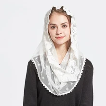 Модный кружевной головной убор для невесты, вуаль, головной убор, femme Infinity Mantilla Chapel, белый вышитый хиджаб, женский шарф