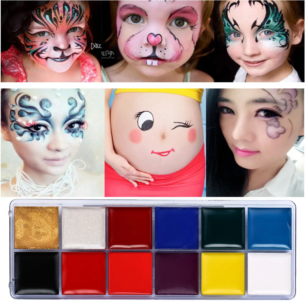 

Hot sell 12festival World Cup body painting play clown Halloween makeup face paint 12 Color Body face Eye painted Make up Flash