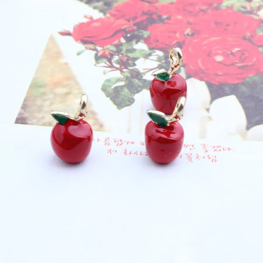 Newest Trendy 50pcs/lot Red Alloy drop oil Gold Tone Fruit Cartoon 3D Apple Shape Metal Charms Diy Jewelry Necklace Pendants | Украшения и