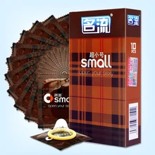 Mini 45mm pequenos preservativos para homem 10 pçs/lote ultra-fino largura pênis manga produtos sexuais condones apertados brinquedos sexuais preservativo