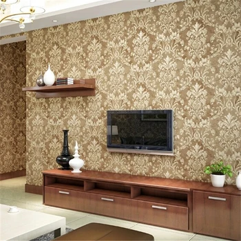 

Non-woven wallpaper for walls 3 d Luxury European Flocking Damask Wall paper roll classic wallcovering papel de parede listrado