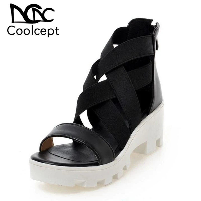 

Coolcept 2019 New Women Gladiator High Heel Sandals Elastic Open Toe Zipper Sandals Fashion Daily Leisure Shoes Women Size 33-43