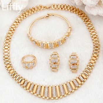 

2019 European and American Fashion Women 18 Gold Jewelry Sets Crystal Necklace Ring Earrings Bridal Wedding Jewelry Accessories