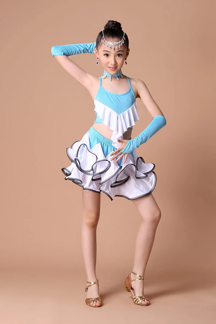 Girl latin dance dress girl  Girls Latin Vest+ Skirt Cake Skirt Suit Modern Dance Competition Performance Clothing Hot (7)