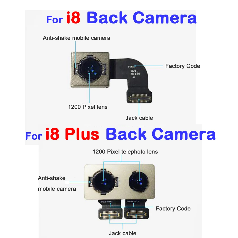 

100% Tested For iPhone 8 8 plus Rear Back Big Camera Module Flex Cable Replacement parts For iPhone 8 8 plus 4.7" free shipping