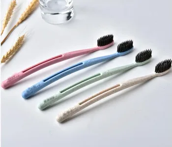 

Multifunction Creative Adult Soft Toothbrush Portable Wheat Straw Tooth Cleaning Charcoal Bristle Brush with Travel Storage Case