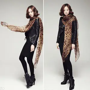 Новые модные женские туфли длинные Стиль Обёрточная бумага леди шаль Leopard шифон