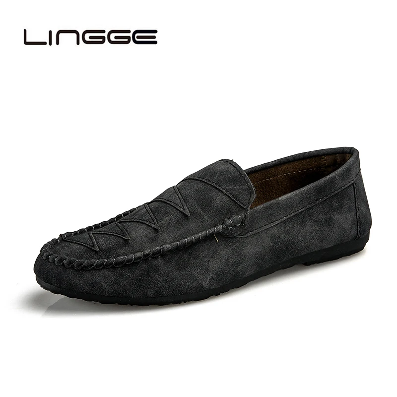 

LINGGE Men Casual Shoes Fashion Boat Shoes Leather Men Loafers Moccasins Slip on Men's Flats Lazy Driving Shoes