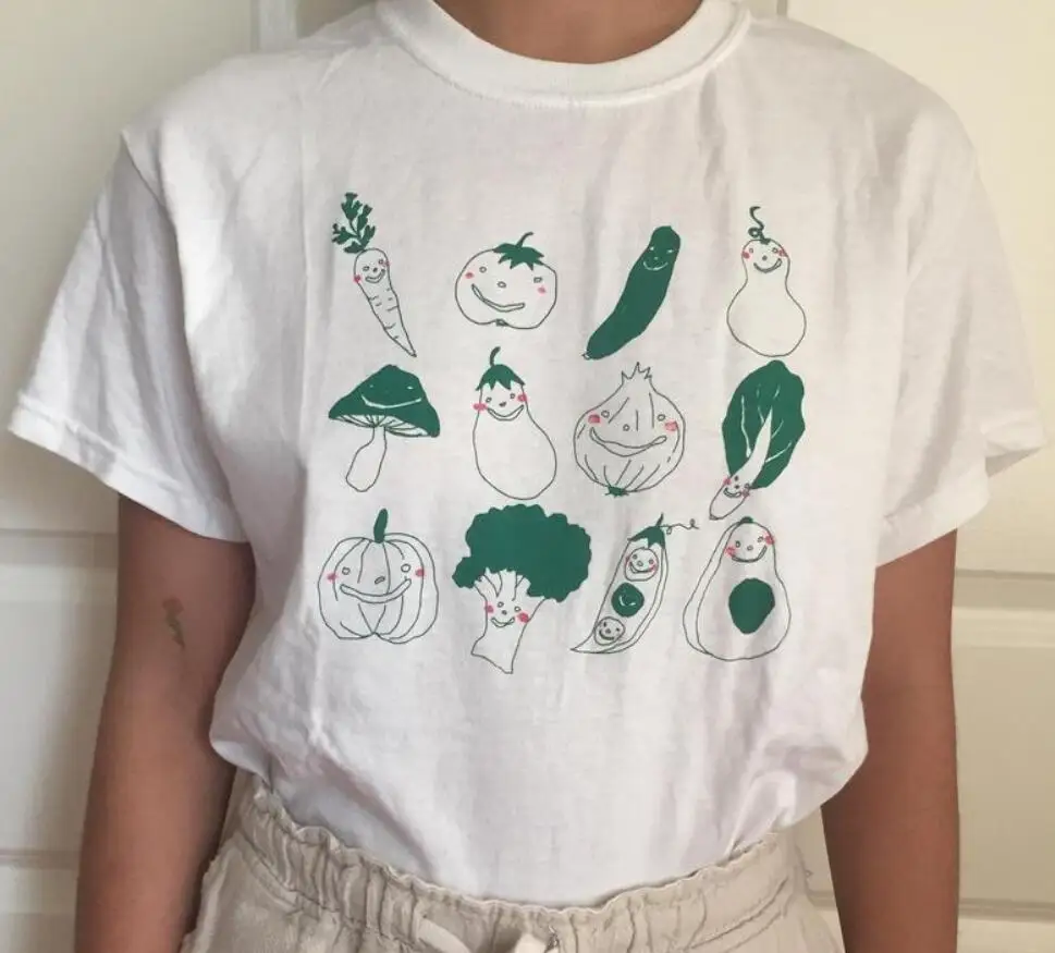 

Hot Sale Kawaii Veggie babies Tee Screen Printed Unisex Summer Aesthetic Graphic Cotton T shirt Plus Size Trendy Tshirt Women