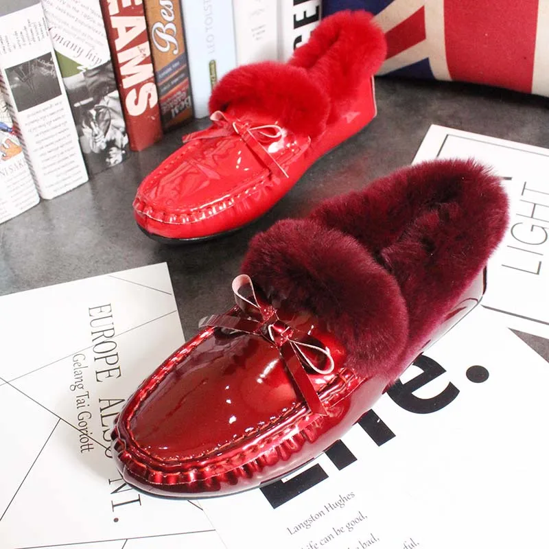Теплые Мокасины с Плюшевым Мехом тренд chaussures femme Водонепроницаемая Обувь из