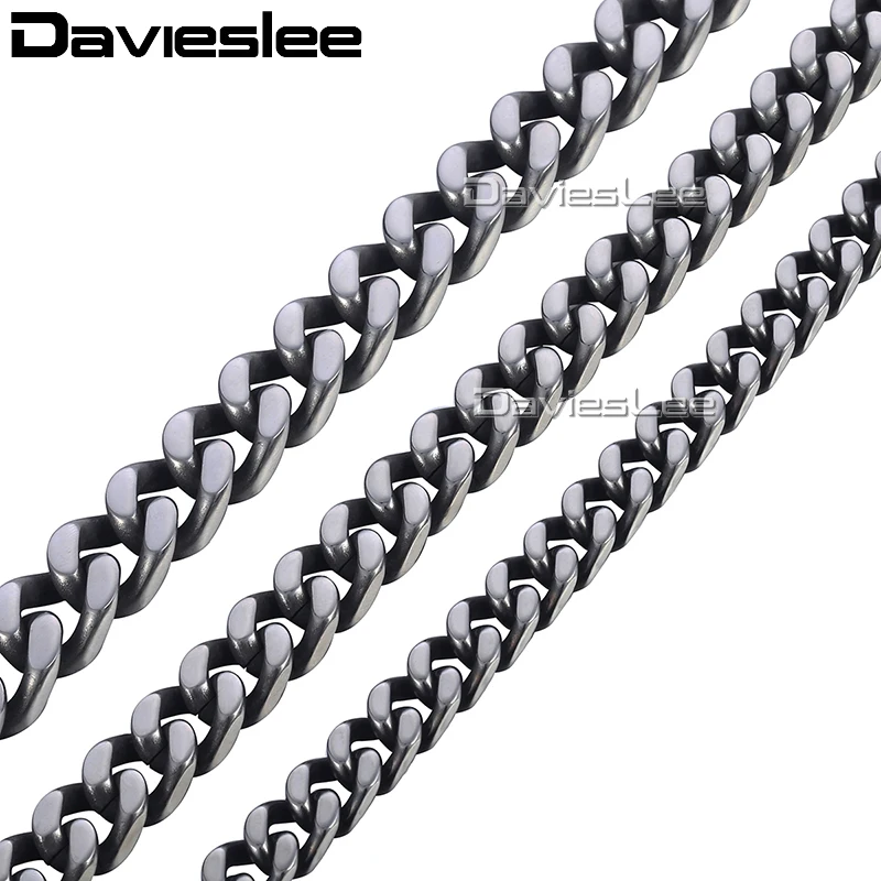 

Davieslee Mens Necklace Chain Curb Cuban Stainless Steel Chain Necklaces for Men Gunmetal 2018 Dropshipping 8 10 12mm LKNM142