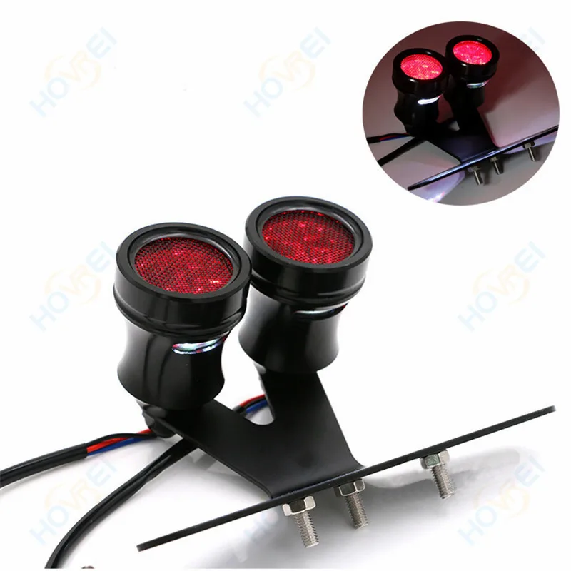 

new retro Motorcycle mesh LED Taillight Double Scooter Rear Brake light Lamps With License Plate Mounting Bracket for Harley