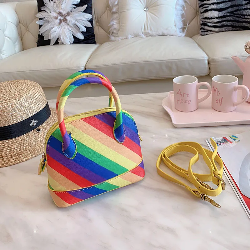 

2018 Genuine Leather fashion bag women handbag good quality bags shell bag new Women Luxury shoulder crossbody rainbow bag