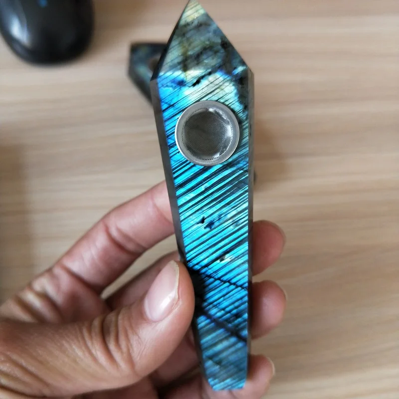 Online 1pcsNatural quarz kristall labradorit stein rauchen rohr zu heilen