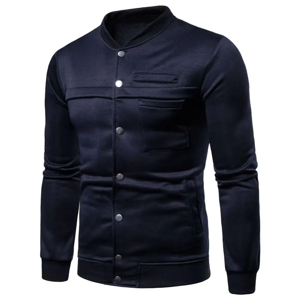 

2019 new men's cardigan sweater solid color collar baseball uniform men's casual sports sweater jacket men's clothing