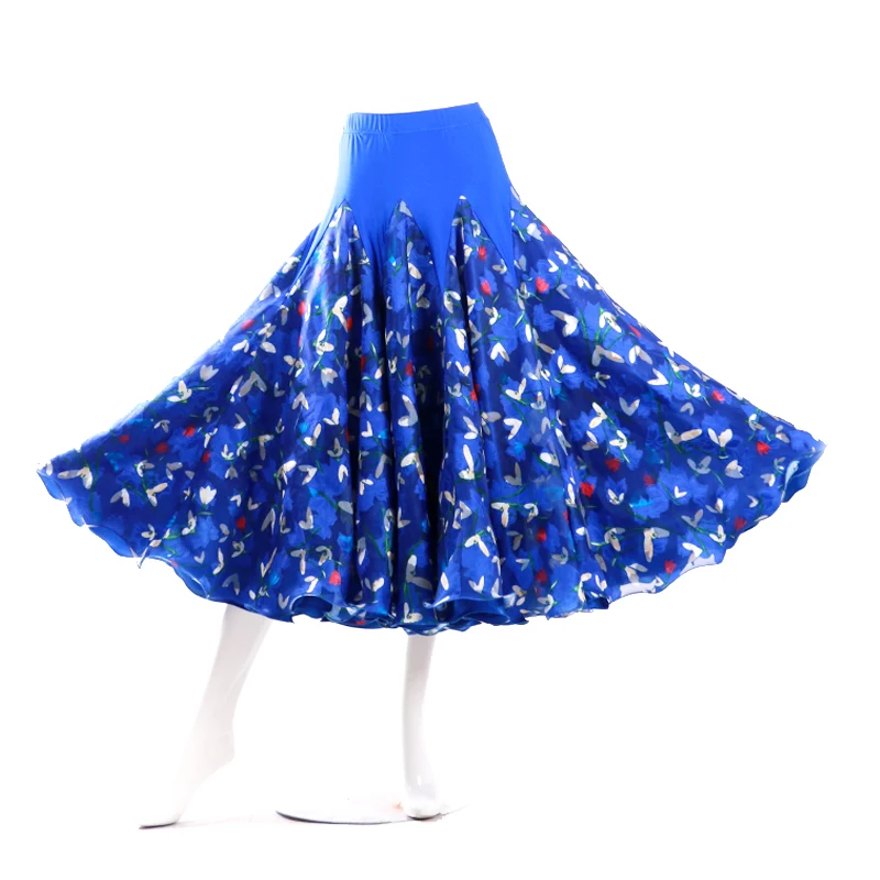 customize blue flower ballroom skirt ballroom dance skirts for women
