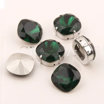 

Cushion Cut 4470 Emerald Fat Dquare Crystal Fancy Stone Pointed Back Glass Rhinestones with setting claw for garment making