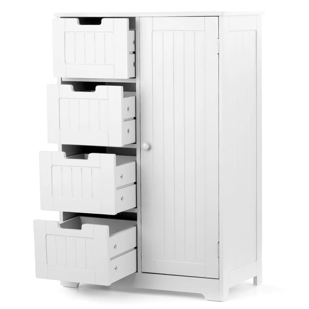 

iKayaa Modern Shelved Floor Cabinet with Door & Drawers Bedroom Storage Organizer Furniture White/Blue