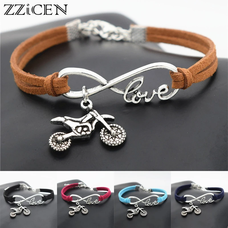 New Punk Sports Jewelry Antique Motocross Flying Fast Motorcycle Dirt Bike Charms Infinity Love Leather Bracelets Jewelry|Charm Bracelets| - AliExpress