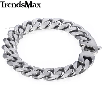 

Men's Bracelet Matte Cut Curb Cuban Link Chain 316L Stainless Steel Bracelet For Male Jewelry Dropshipping 15 mm KHBM109