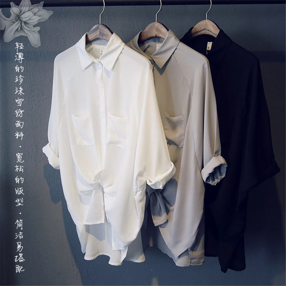 Boyfriend Style Casual Chiffon white Long Women blouse shirt oversized Long sleeve loose shirt office wear casua tops blusas (9)