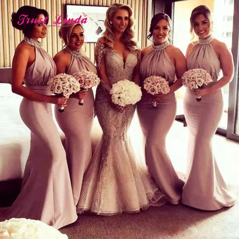 long dusty pink bridesmaid dresses