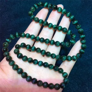 

7mm Natural Stone Green Hair Rutilated Quartz Crsytal Bracelet Women Men Cat Eye Effect Business Gift Round Beads Charm AAAAA