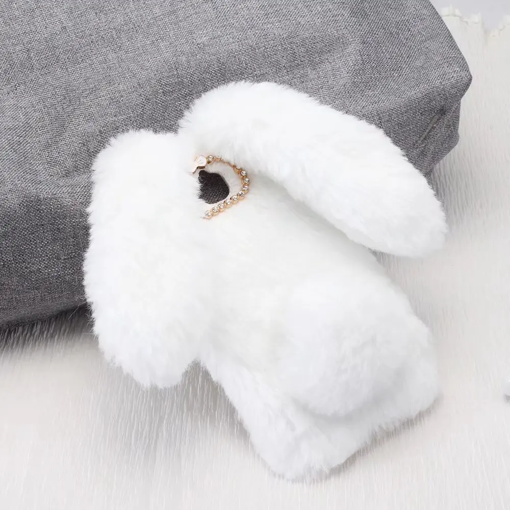 For Huawei Y6 Pro Case 3D Cute Rabbit Fluffy Fur Plush Soft TPU Hairy Bunny Diamond Coque Shell Cover for | Мобильные телефоны и