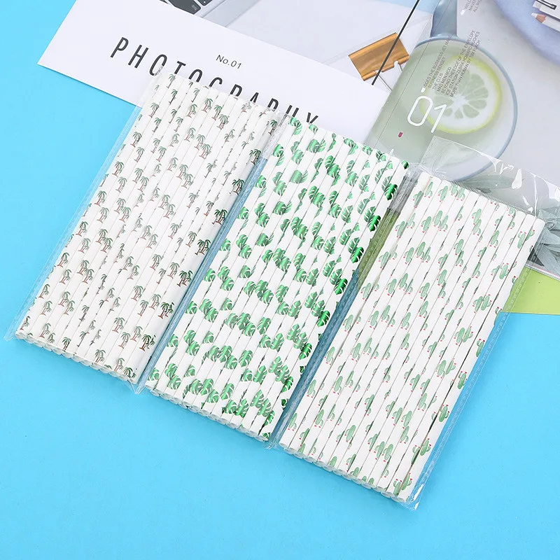 

25PC Plant Graphic Paper Straws Jungle Birthday Party Festive Supplie Decoration Paper Drinking Straws Birthday Party Decoration