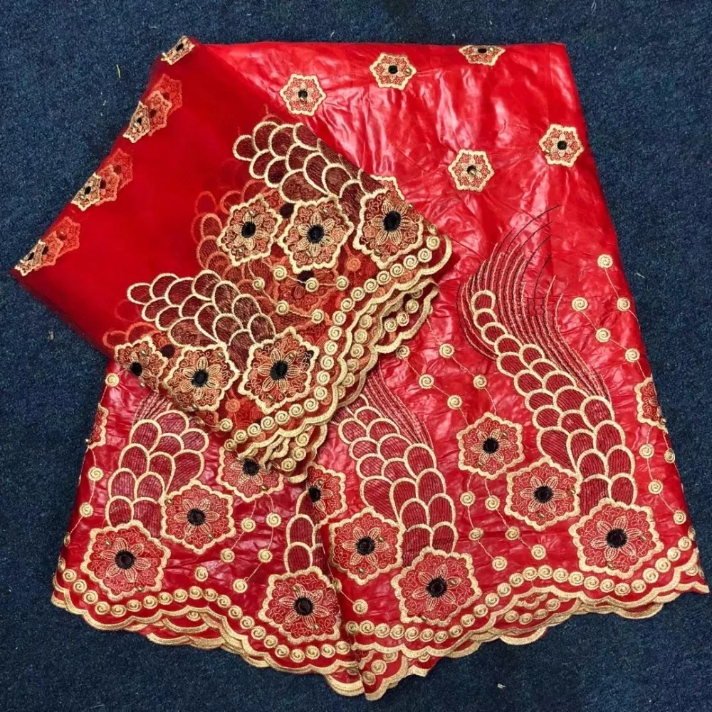 

2018 Latest Brown African Lace Fabric Embroidered Bazin Riche Getzner For Men/Women Clothes 5 Yards+2Yards Cotton Lace