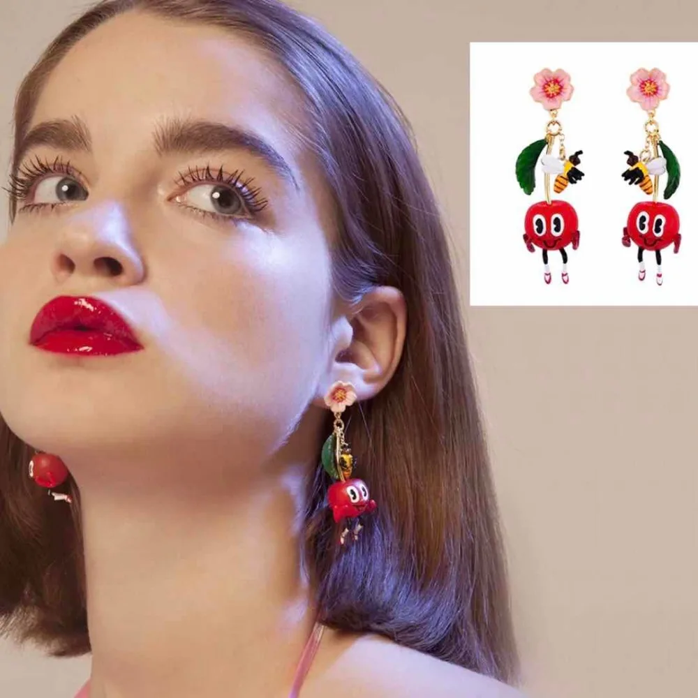 

Amybaby 2018 Spring Summer Womens Cherry little Bee Flower Enamel Glaze Womens No Piercing Clip Stud Earring For Party