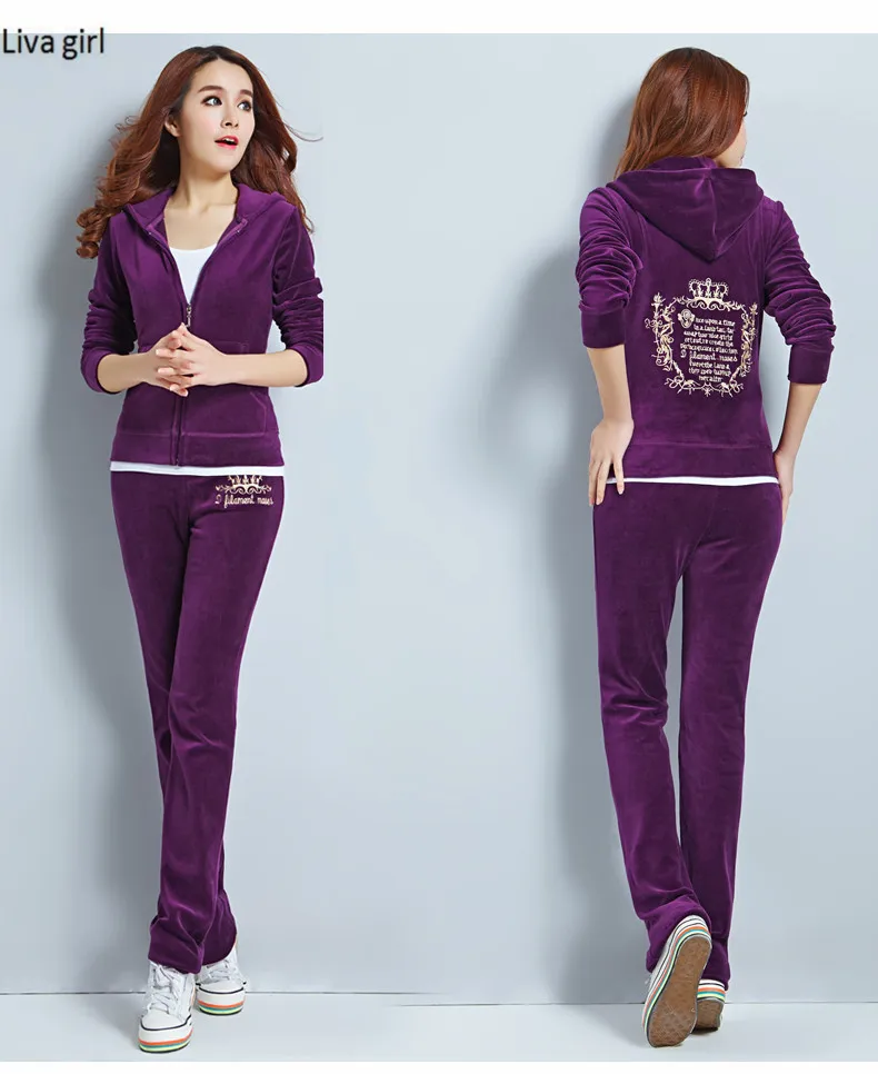 Spring woman casaul tracksuit warm sporting Suits Women Velvet velour Tracksuits crown