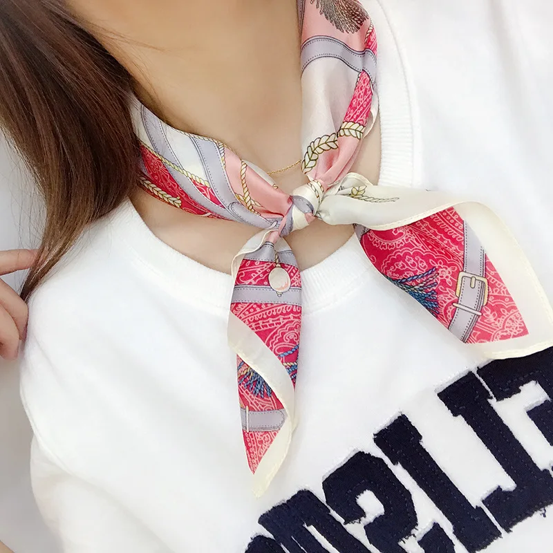 53*53cm Fashion Dot Striped Women Scarf Cashew Print Small Square Scarf Spring Summer Lady Scraf Head Scarf Headbands