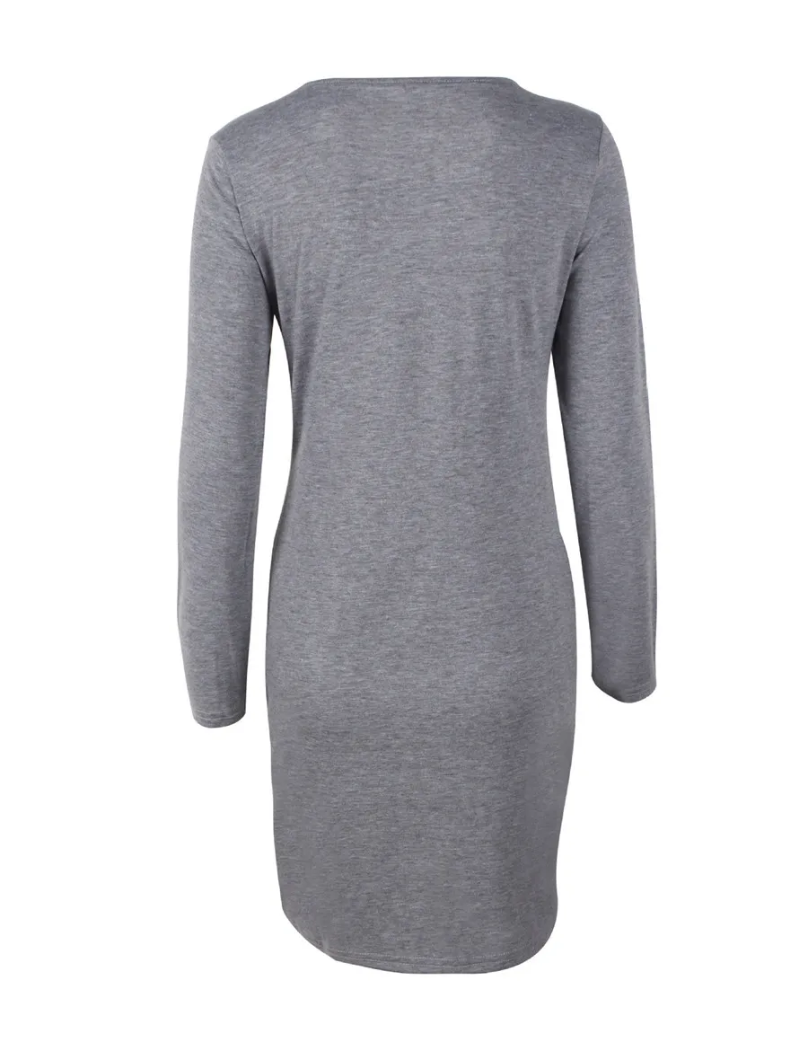 Gladiolus 2018 Autumn Winter Women Dress O-Neck Long Sleeve Front Knot Bow Tie Fashion Midi Women Dress Ladies Casual Dresses  (17)