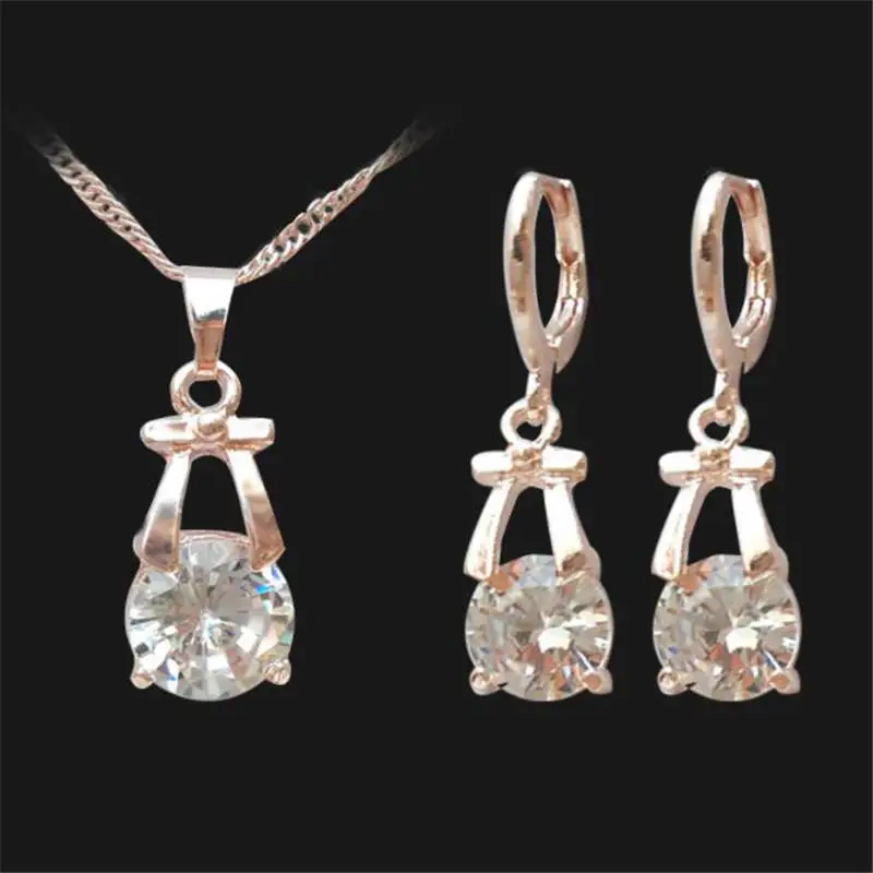 0 : Buy Crystal Zircon Jewelry Sets for Women Wedding Necklaces Rose Gold Color ...