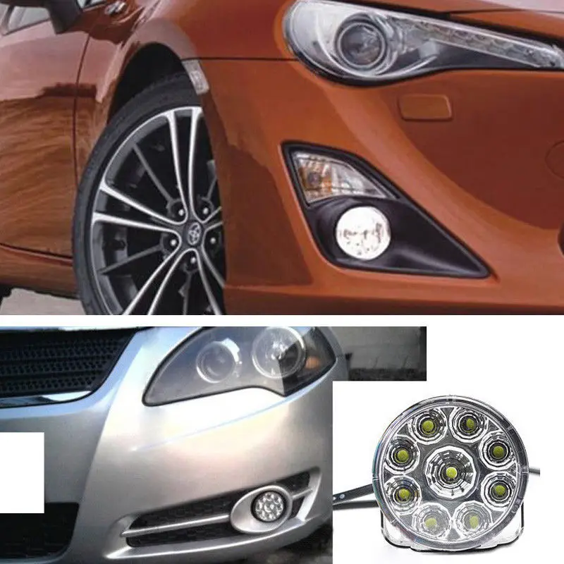 

2*Auto Fit 9-LED Round Daytime Driving Running Light DRL Fog Lamp White 2.78"