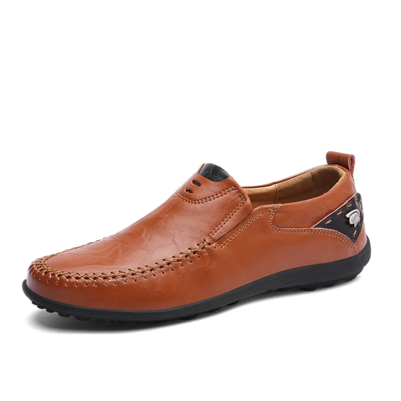 VRYHEID/брендовая мужская повседневная обувь из натуральной кожи; коллекция года; мужские лоферы; мокасины; дышащая обувь для вождения без застежки; Цвет Черный; большие размеры 38-47 - Цвет: 01 Red-brown
