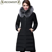 Длинная Меховая куртка-пуховик женская зимняя Новинка плюс размер с капюшоном Теплый пуховик женская тонкая однотонная куртка Женское пальто X1503