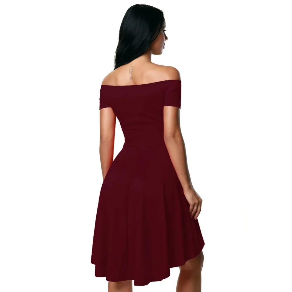 NASY61346 # платье подружки невесты с вырезом лодочкой короткое спереди и сзади винно