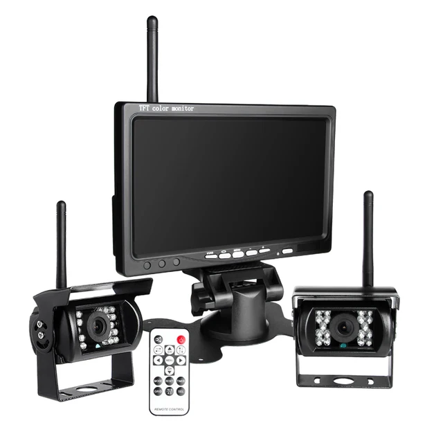 Wireless Car Rear View Backup Waterproof Dual Cameras Kit + 7" LCD HD