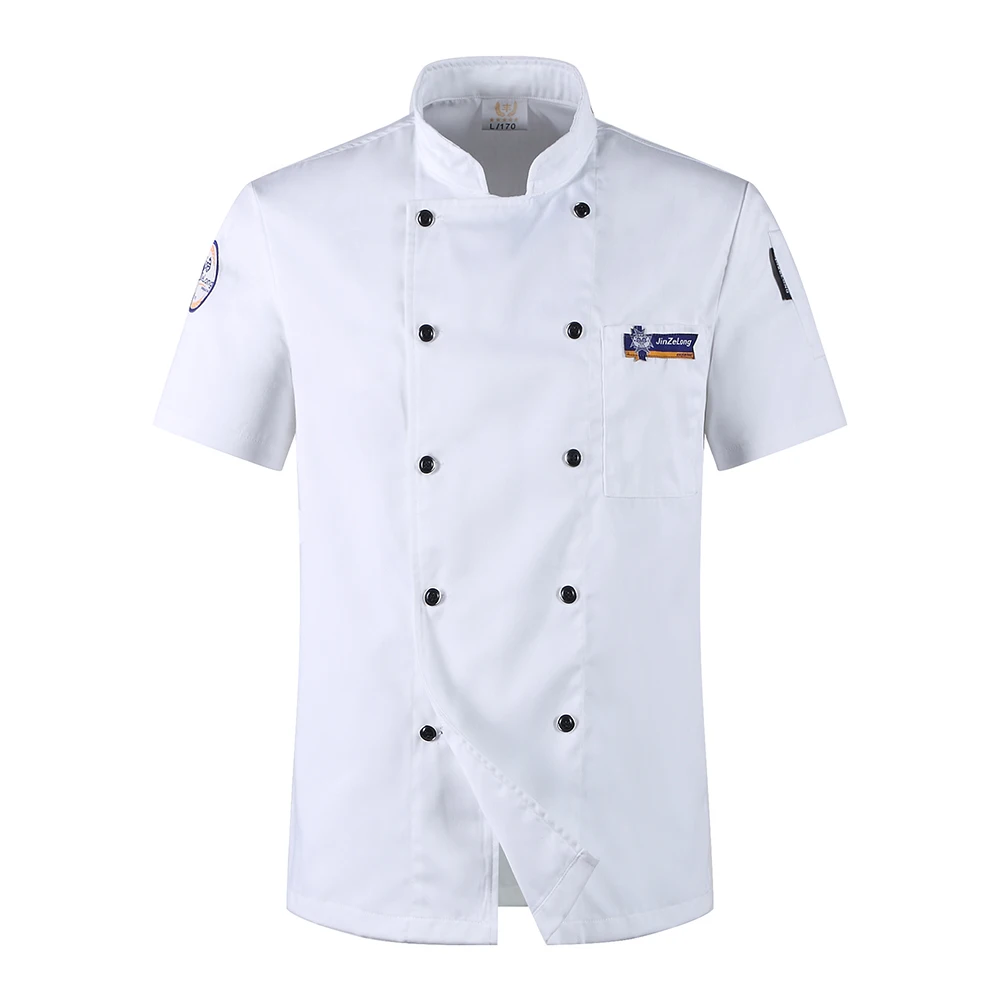 M-3XL Новое поступление мужская кухонная утварь рабочая одежда формы ресторана летние белые футболки двубортный шеф-повара КУРТКА - Цвет: Белый