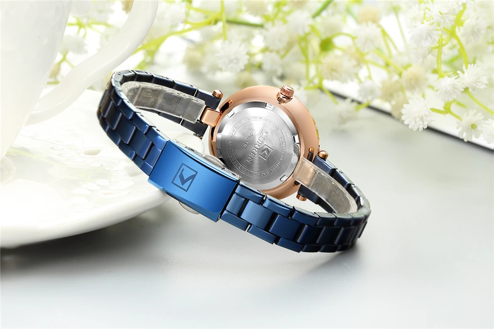 CURREN Women Fashion Watch Creative Lady Casual Watches Stainless Steel Band Stylish Desgin Blue Quartz Watch for Female 6