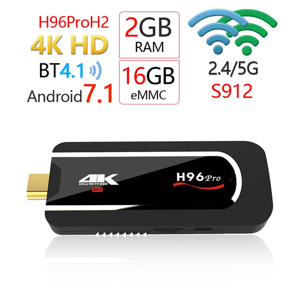 

H96 Pro H2 TV Stick Amlogic S912 Octa core Android 7.1 TV Dongle 2GB RAM 8GB 16GB ROM 2.4GWiFi BT 4.1 1080P 4K HD Mini PC