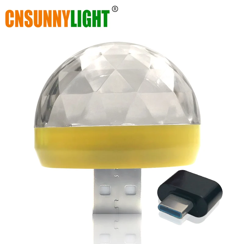 CNSUNNYLIGHT LED Car USB Atmosphere Light DJ RGB Mini Colorful Music Sound Lamp USB-C Phone Surface for Festival Party Karaoke - Испускаемый цвет: Yellow with USB C