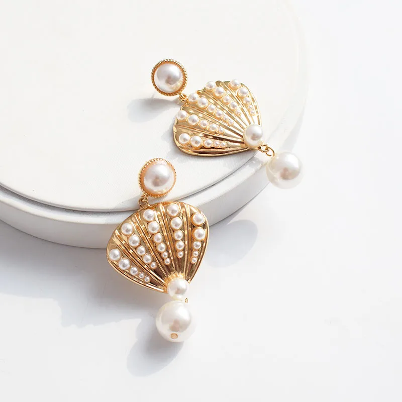 Золотой Металл Sealife создание жемчуг морской ракушки минимализм серьги женские летние корейские модные вечерние Клубные ювелирные изделия